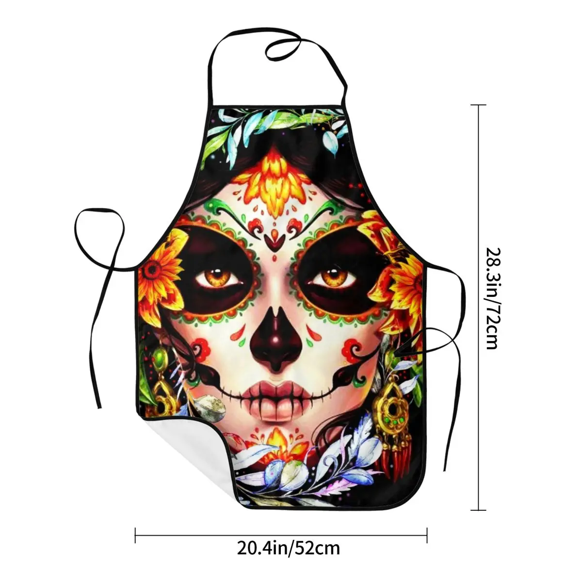 Custom Unisex Halloween Catrina Sugar Skull Bib Apron Chef Tablier Cuisine for Cooking Day Of The Dead Mexican Lady Baking