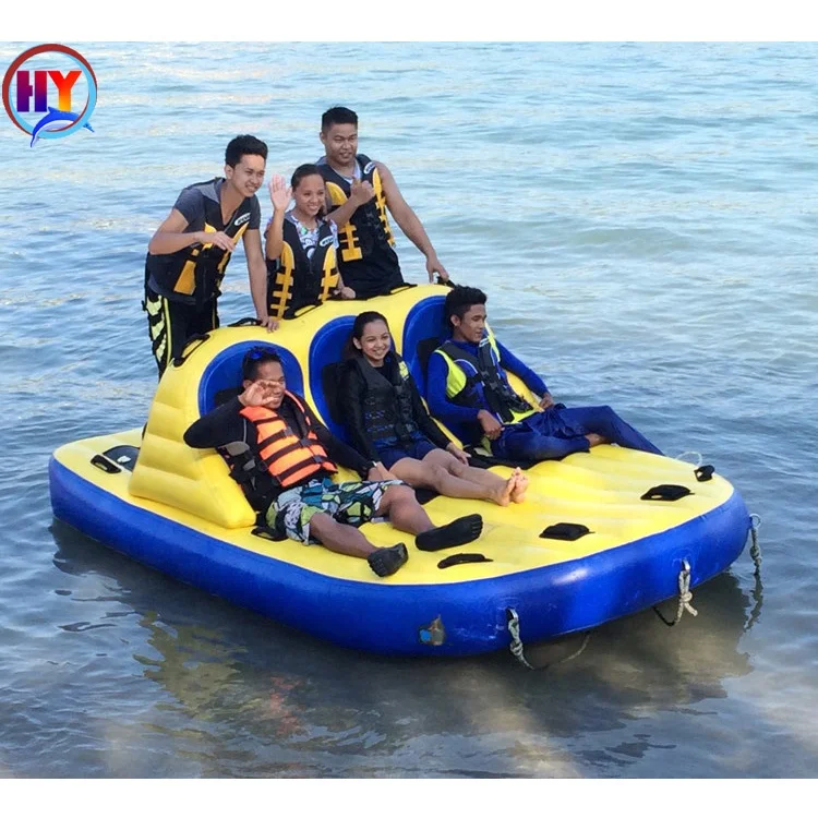 6 riders inflatable water sport toy exciting towable inflatable water bandwagon boat