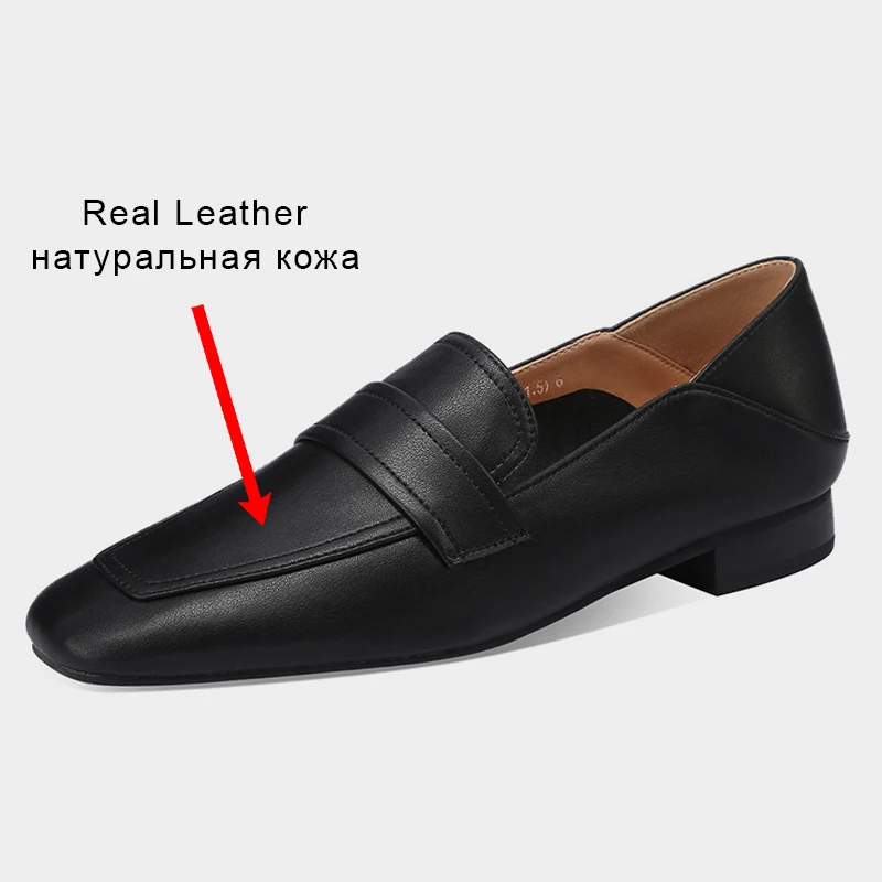 JOZHAMTA Size 34-40 Flats Shoes For Women Real Leather 2023 Spring Thick Heels Shoes Woman Loafers Casual Office Lady Footwear