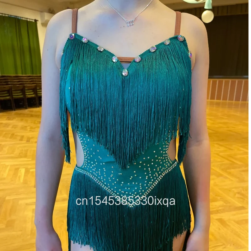 Girls Latin Dance Costume Sexy Fringed Skirt Evening Wear Cabaret Suit for American Party Prom Womens Line Dress Outfits