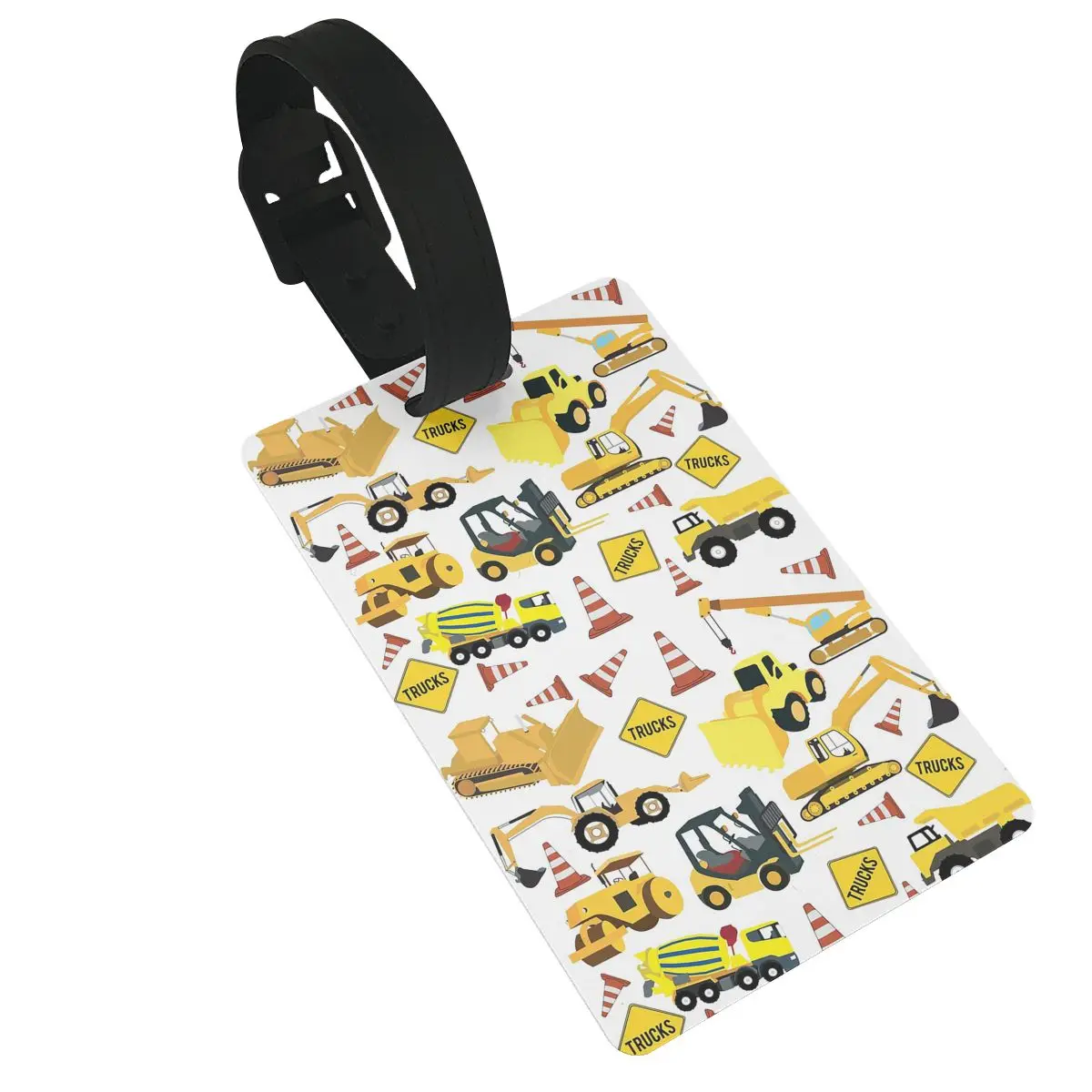 Construction Trucks Pattern Excavator, Backhoe And More Luggage Tags Suitcase Baggage Boarding Tag Label Holder ID Name Address