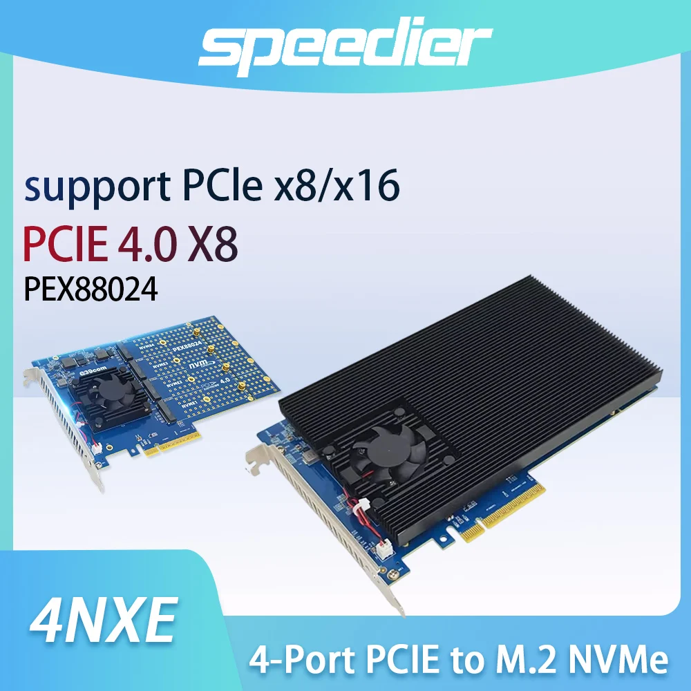 

4 Bay / 4NXE PCIe 4.0 X8 To M.2 NVMe Expansion Adapter Card RTE88024 128GT/s 4-Drive Port for X8/x16 Slot 22110/2280/2242 SSD M2