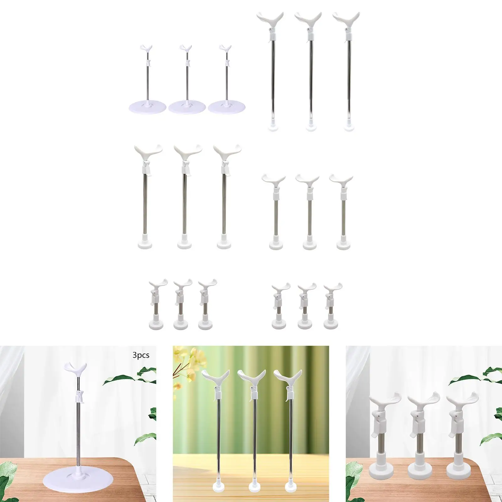

3 Pieces BJD Doll Display Stand Action Figures Holder for Window Display