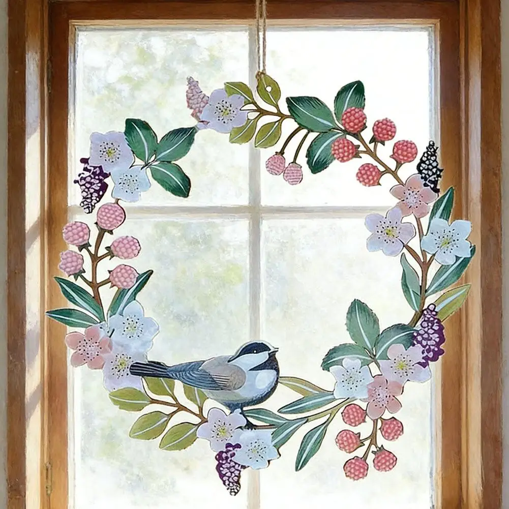 Frühlings-Vogel-Blumen-Girlande, Sturmvogel-Eisenkunst-Vogelgirlande, Metall-Hängekranz für Tür und Wand, Vintage-Landhaus-Dekoration
