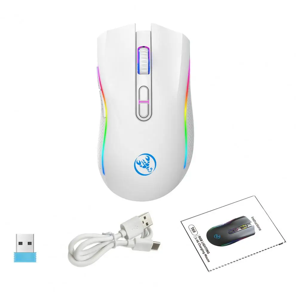 T69 2.4GHz Wireless Mouse RGB 7 Buttons Type-C Rechargeable Universal Cordless Computer Gaming Mouse