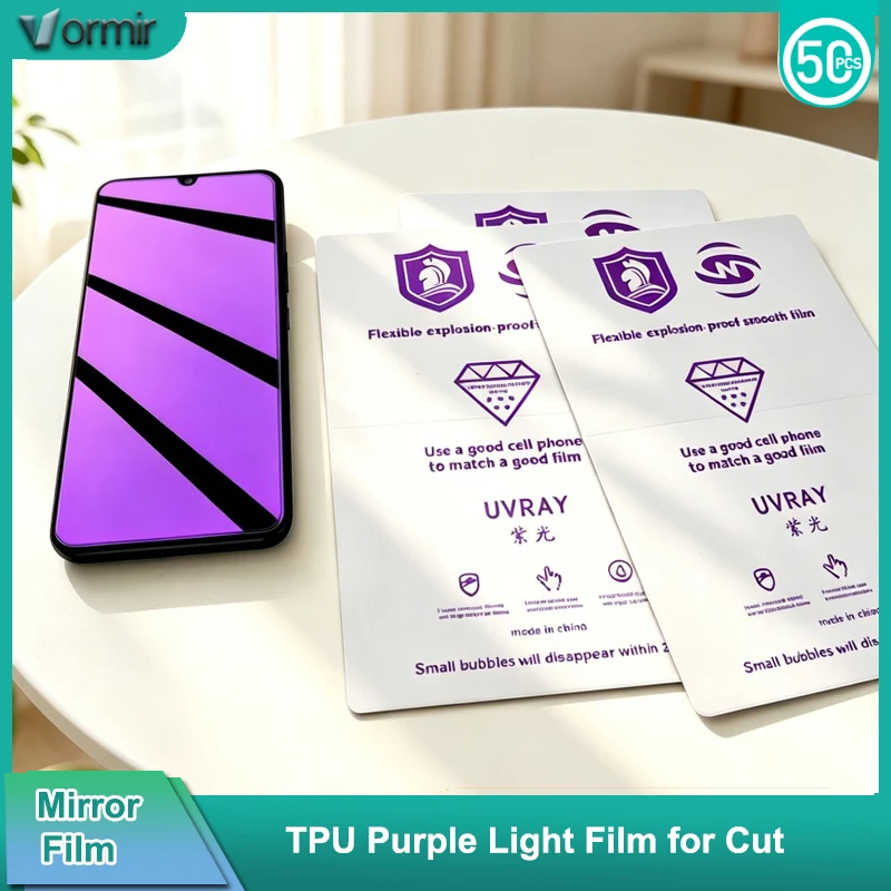 Vormir 50pcs TPU Purple Light Hydrogel Film Mirror Screen Protectors for Unlocked Cutting Plotter Machine Eye Protective Sheets