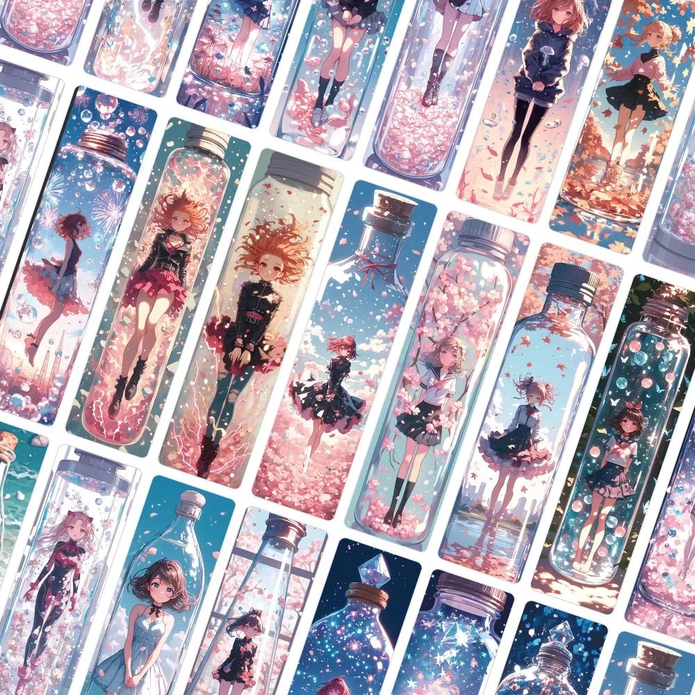 24pcs Girl in Cartoon Bottle Paper Bookmark Novel Textbook Decorative Card Reading Books Female Young Label Card