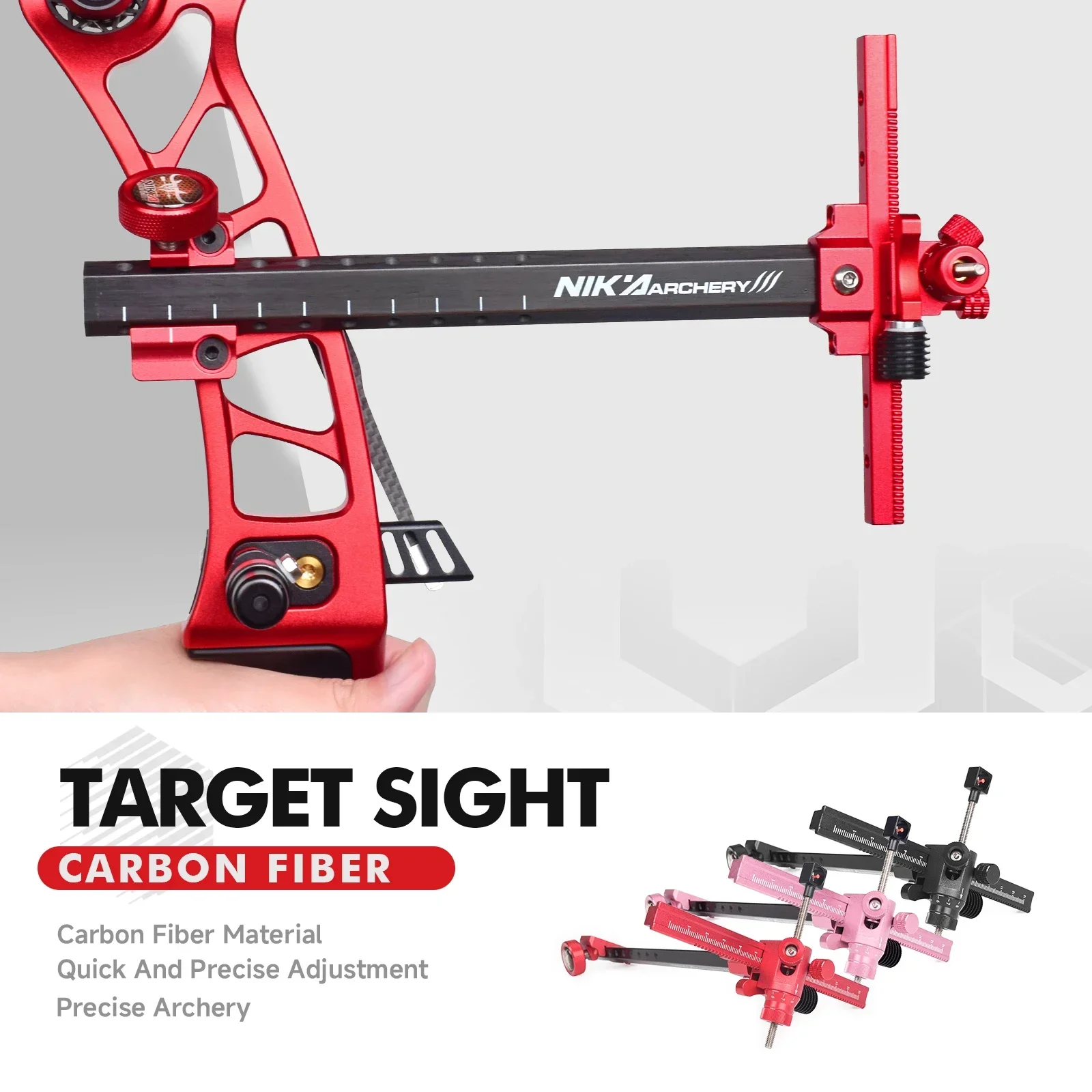 Archery Recurve Bow Sight (carbon style)  9inch T Shape Target Sight For Shooting Hunting Accessories Right Hand Black/Pink/Red view 4
