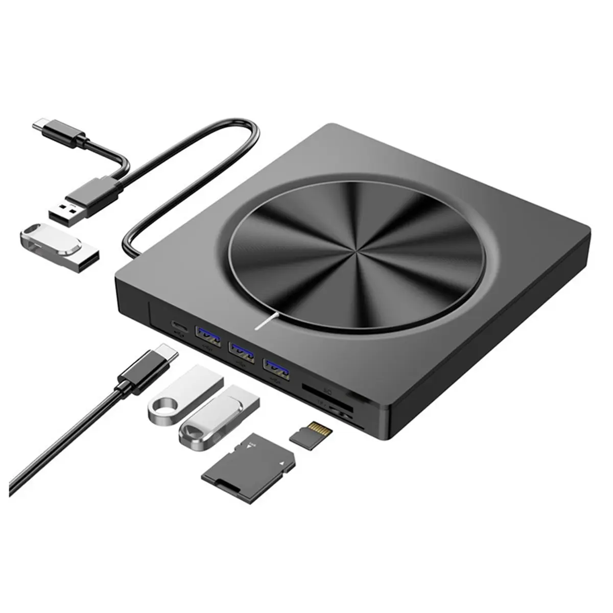 618 Mega Sale 7 in 1 Optical Drive DVD-RW Burner TF Card USB Flash Drive External Optical Drive with 4A+1C+2 Card Reader