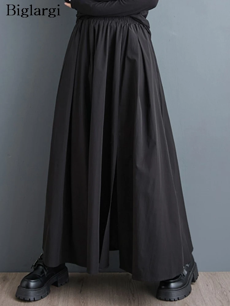 

Elastic High Waist Autumn Long Skirt Women Ruffle Pleated Loose Korean Style Fashion Ladies Oversized Skirts Casual Woman Skirts