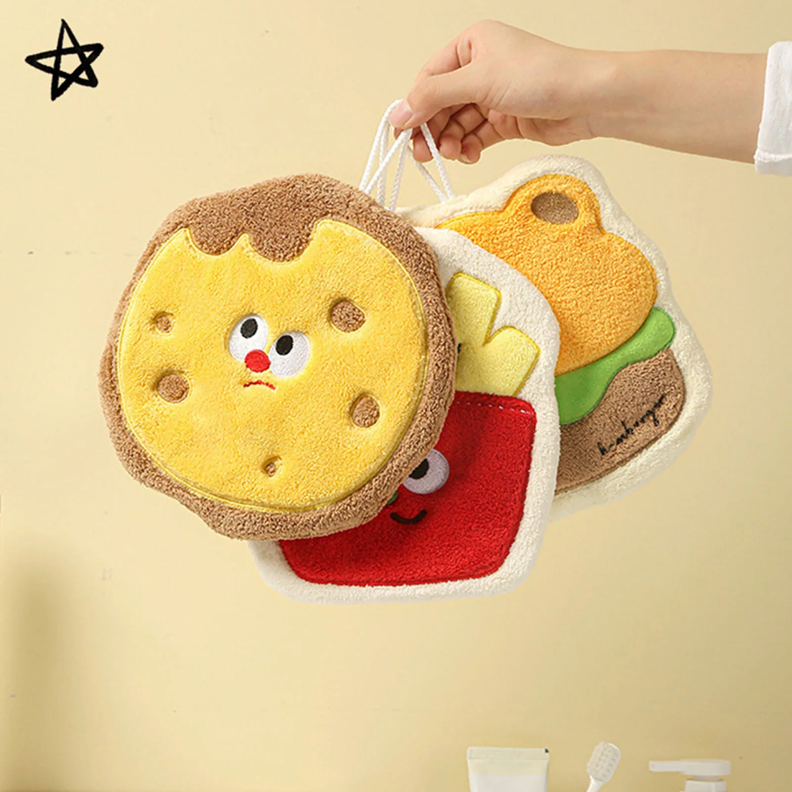 Hamburger Shape Hand Towel Cartoon Small Hanging Hand Towel Suitable for Daily Work Travel Parties