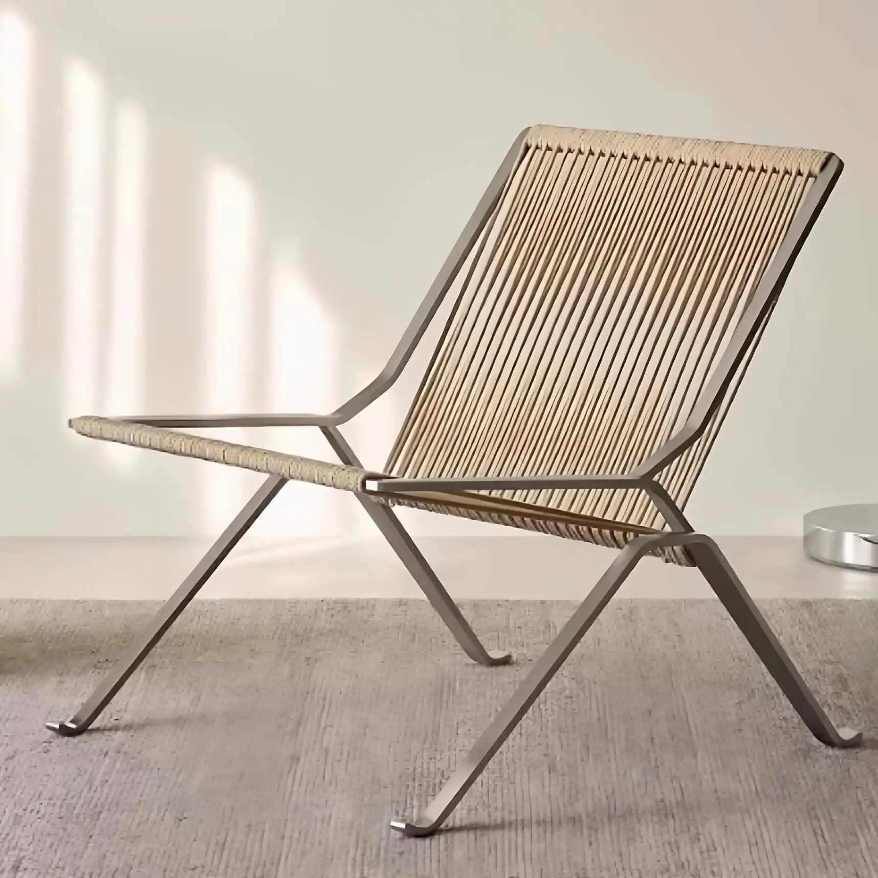 Stainless Steel Chair Sofa Single Seat  Lounge Chair Living Room Rope Sofa Hotel Lounge Reception Chair Outdoo r Woven Chair