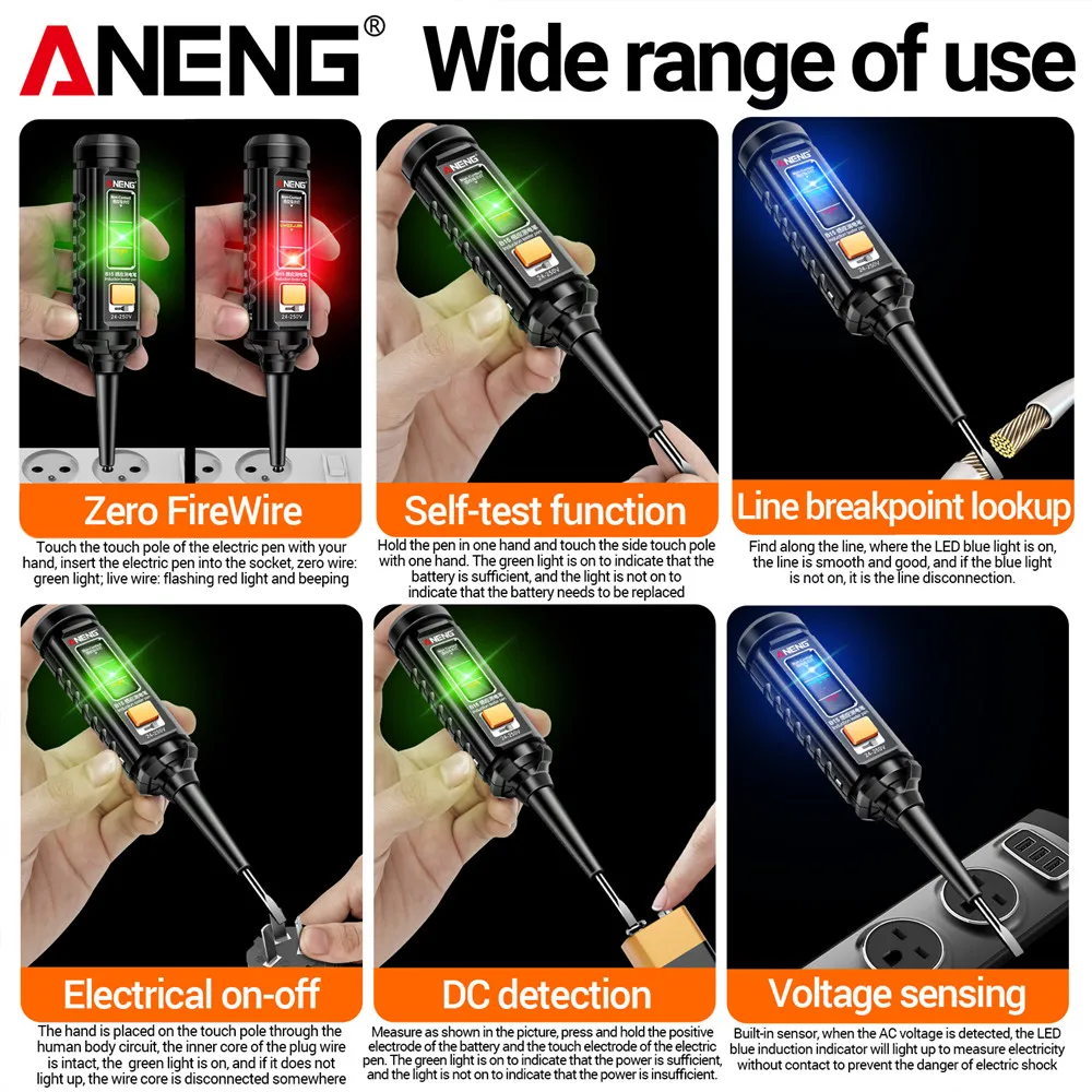 ANENG B15 Inductie Teste Pen Hoogtepunt Kleur Licht Professionele AC-spanningsdetectie Elektricien Schroevendraaier Testgereedschap