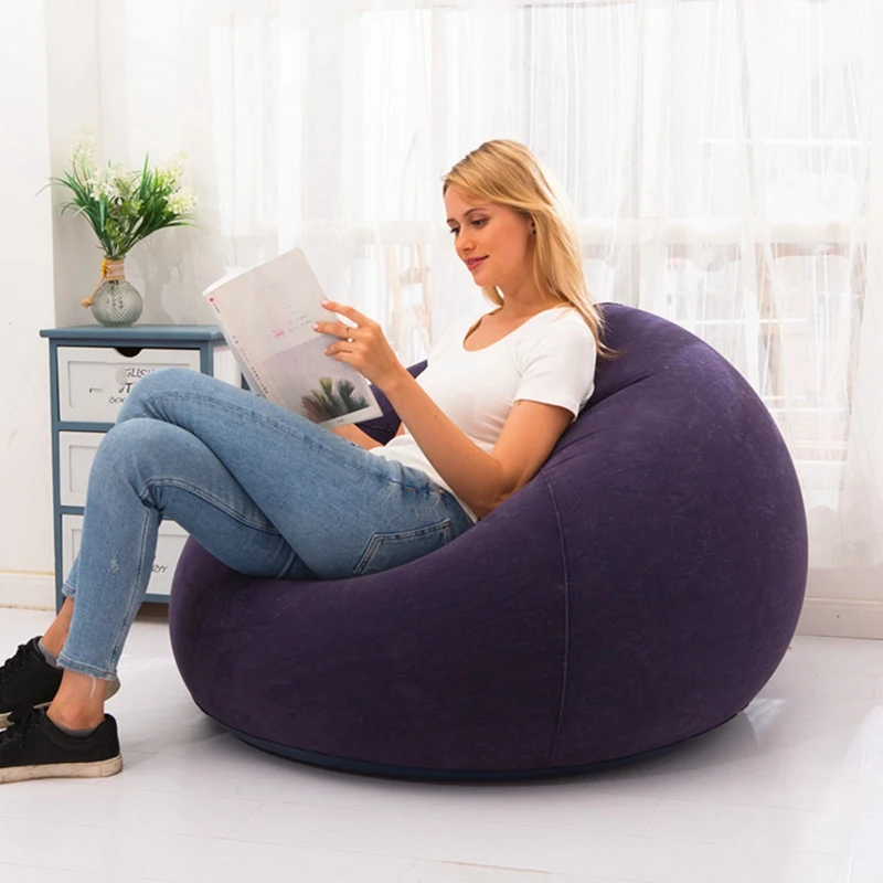 Large Inflatable Sofa Chair Bean Bag Flocking PVC Garden Lounge Beanbag Outdoor Furniture Camping Backpacking Bags