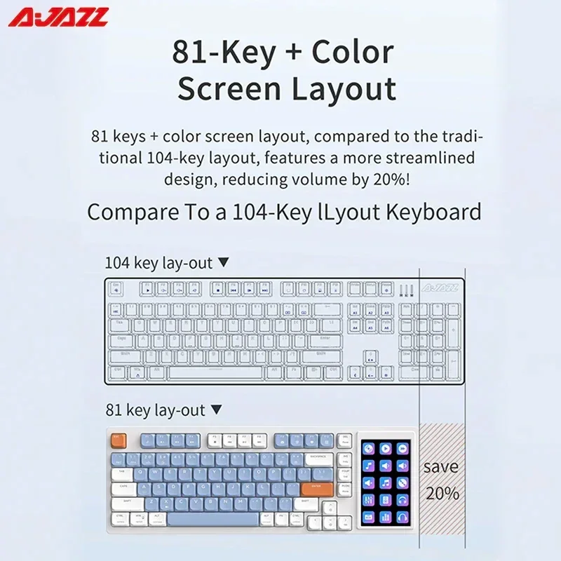 Ajazz AKP815 Wired Mechanical Keyboard 81% Keys layout Dwart Switch RGB LCD Color Screen Gaming Office Keyboard For PC Desktop