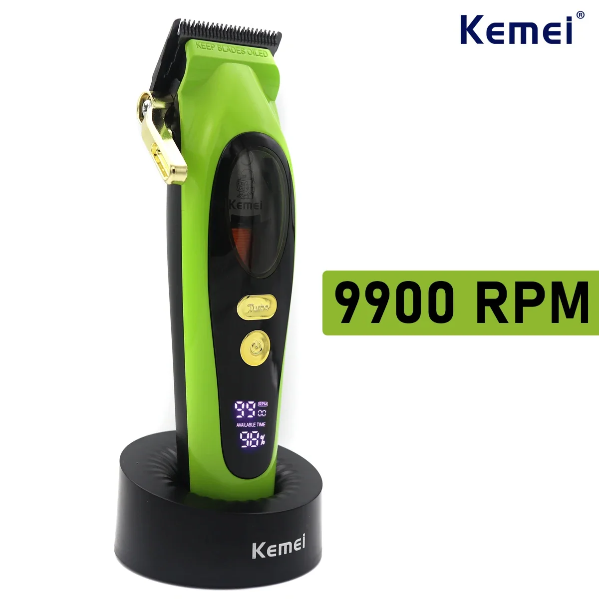 Kemei KM 2035 Men's Hair Clipper 9900RPM Magnetic Motor DLC Blade with Base LED Professional Barber Machines Haircut Machine