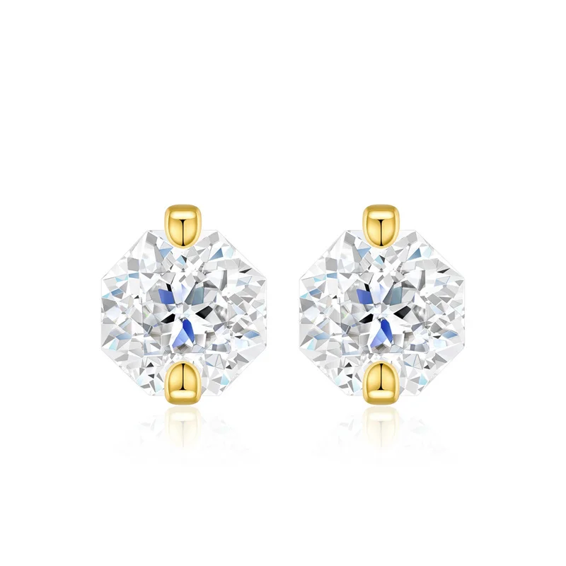 ZFSILVER Fashion 925 Silver Moissanite Classic Trendy Octagon Paw 2 Earring Charms Women Accessories Jewelry Party Gift E18118-Y