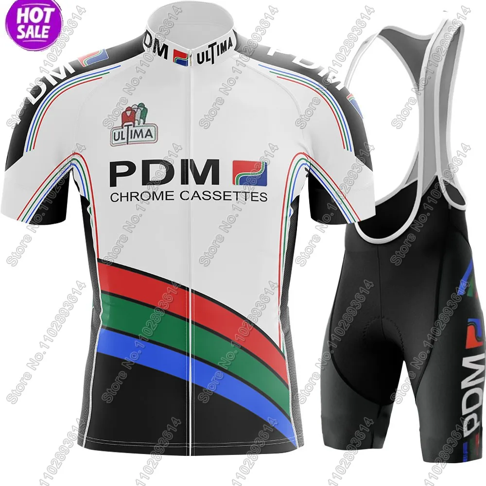 

PDM Велосипедный трикотаж 2025 Ретро Team с коротким рукавом Белая винтажная одежда Мужские рубашки для шоссейного велосипеда Костюм Велосипедные нагрудники Шорты MTB Одежда