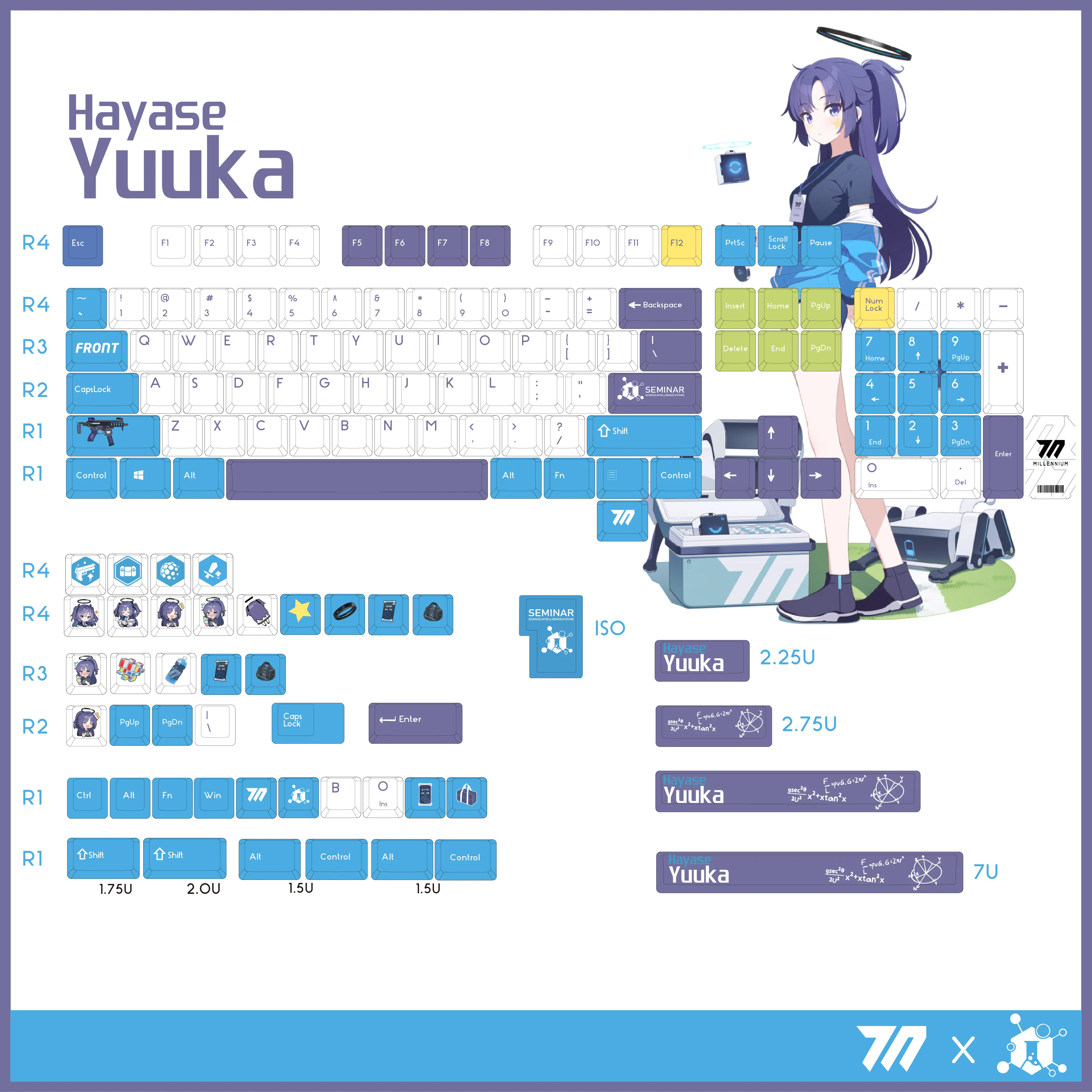 Imagem -02 - Azul Arquivo Hayase Yuuka Pbt Keycaps Jogos de Anime Beauty Girl Key Caps Cereja Altura Faça Você Mesmo Teclados Mecânicos 140 Teclas por Conjunto