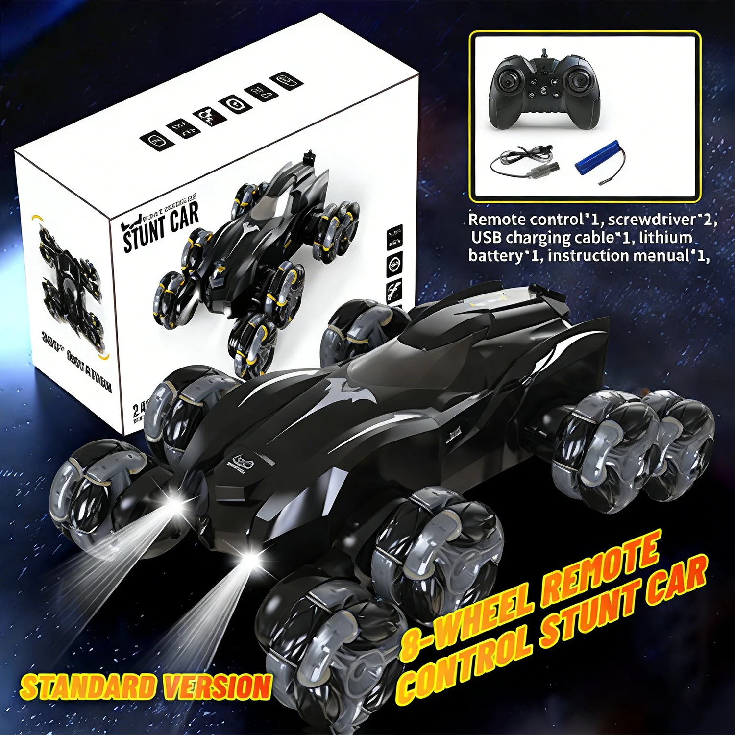 

Remote Control Toy Car with LED Lights - 2.4GHz 20km/h 4WD High-Speed RC Car, Drift Tires, Racing Sport Toy & Creative Gift for