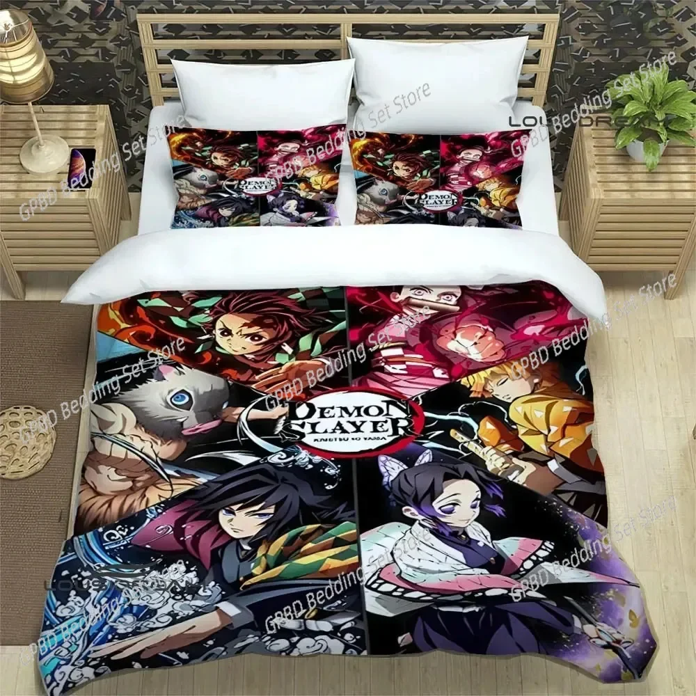 

Anime Demon Slayer Bedding Set,Duvet Cover Comforter Bed Set Quilt Cover Pillowcase,King Queen Twin Size Boys Girls Adults
