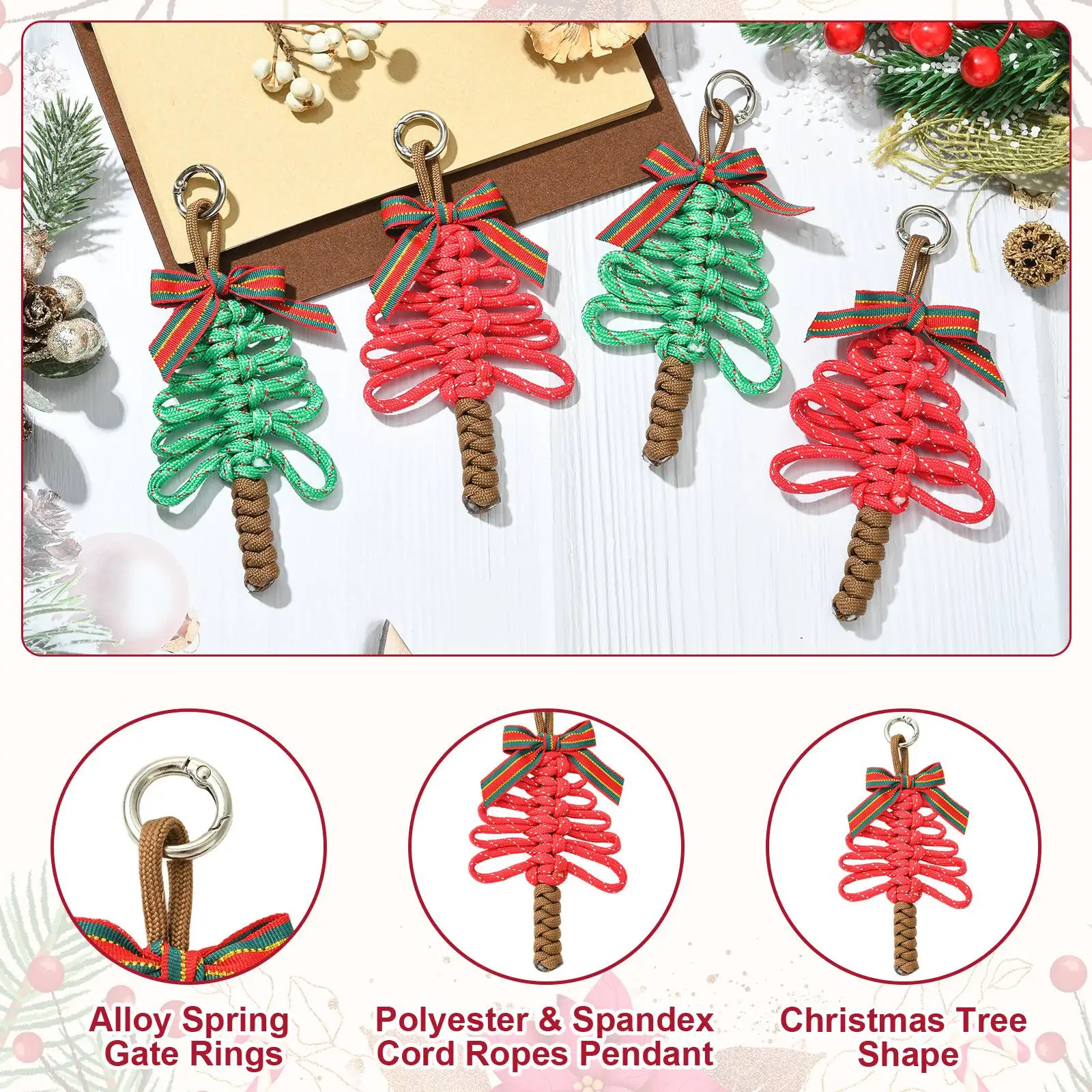 PandaHall 4 Stück 2 Farben Polyester/Spandex Weihnachtsbaum-Anhänger, 145-150x74mm für DIY Schmuckherstellung und Feiertagsbasteleien – Detail 3