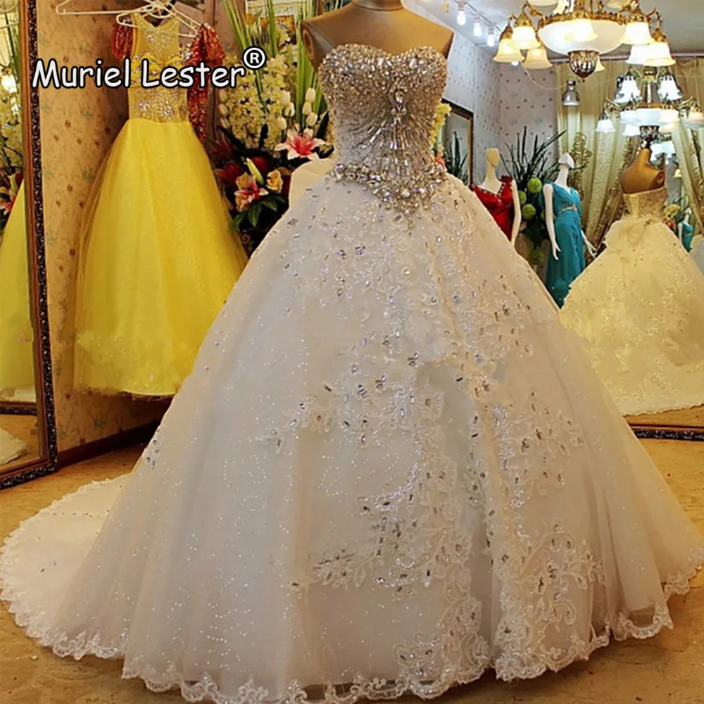 

Luxury Ball Gown Wedding Dress For Bride Marriage Strapless Rhinestone Beaded Women Dresses Sleeveless Formal Party Clothing