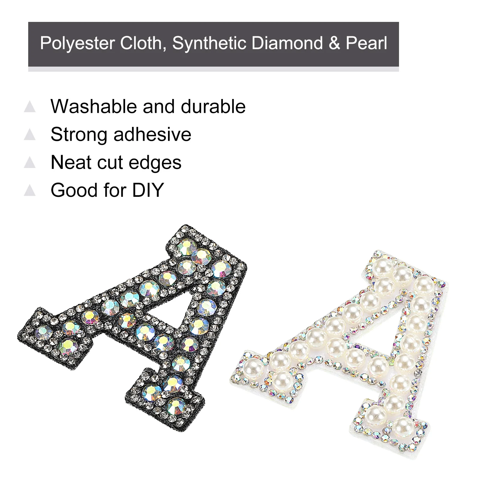 2pcs Iron on Patch Decorative Glitter Pearl Applique Rhinestone English Letter for Clothes Applique DIY Handmade Bag Hat Jeans