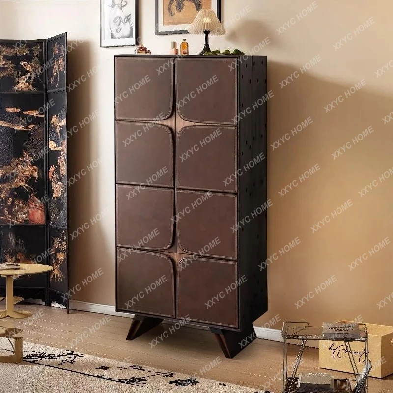 

A Italian simple solid wood bedroom leather chest of drawers storage large capacity 4 bucket cabinet