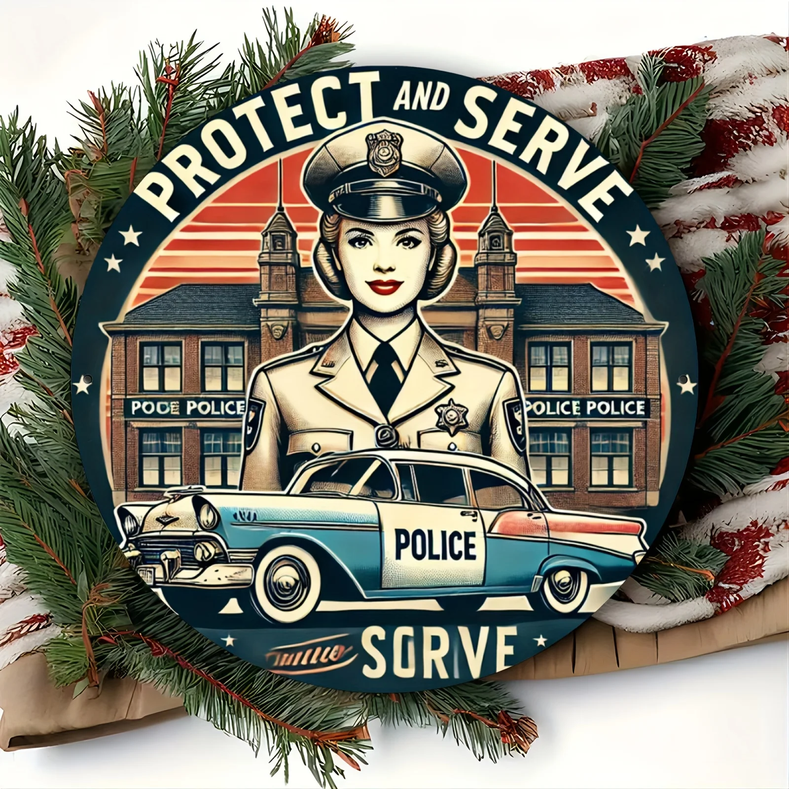 Vintage Police Aluminum Wall Sign - 8x8 Inch, Perfect for Home, Kitchen, Dining Room, Bedroom, Garden, Garage, Hotel, Office Dec