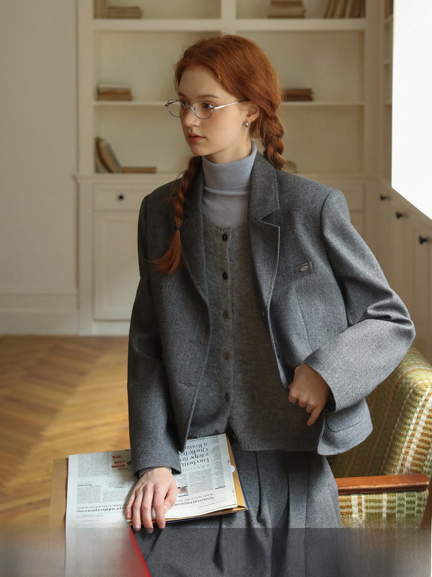 

Костюм-двойка MELLIIY Весна 2026: юбка и пиджак из шерстяной смеси, женский модный комплект в студенческом стиле с длинными рукавами