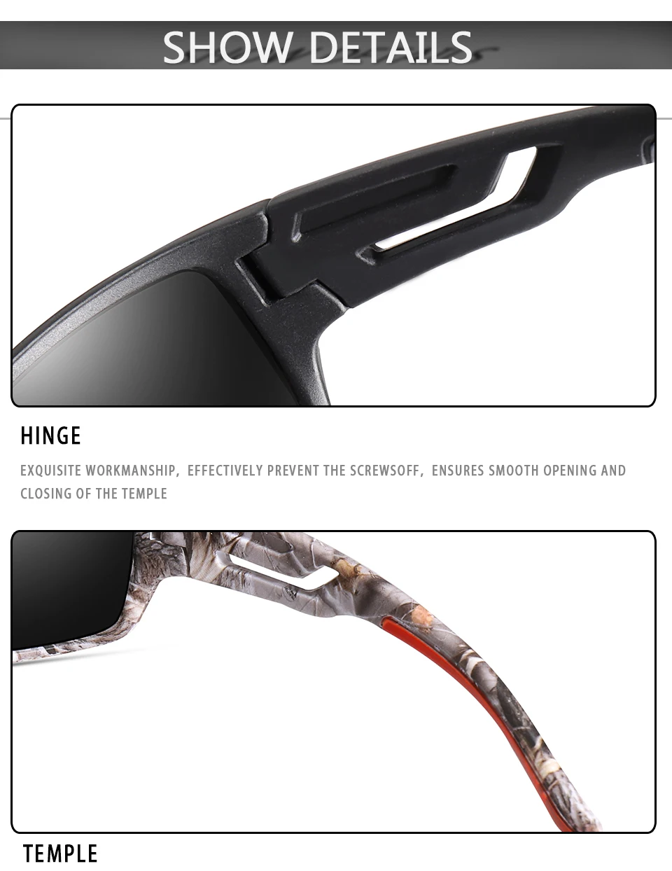 LOISRUBY Polarisierte Radfahren Sonnenbrille Camouflage Fahren Outdoor Sport Angeln Laufen Brille UV400 Tacakle Brillen – Detail 10