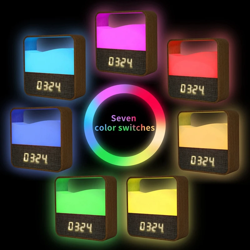 Baby Night Lights Rechargeable, Touchable Small Table Lamp Led Clock RGB Color Changing Bedside Table Lamp With USB Port