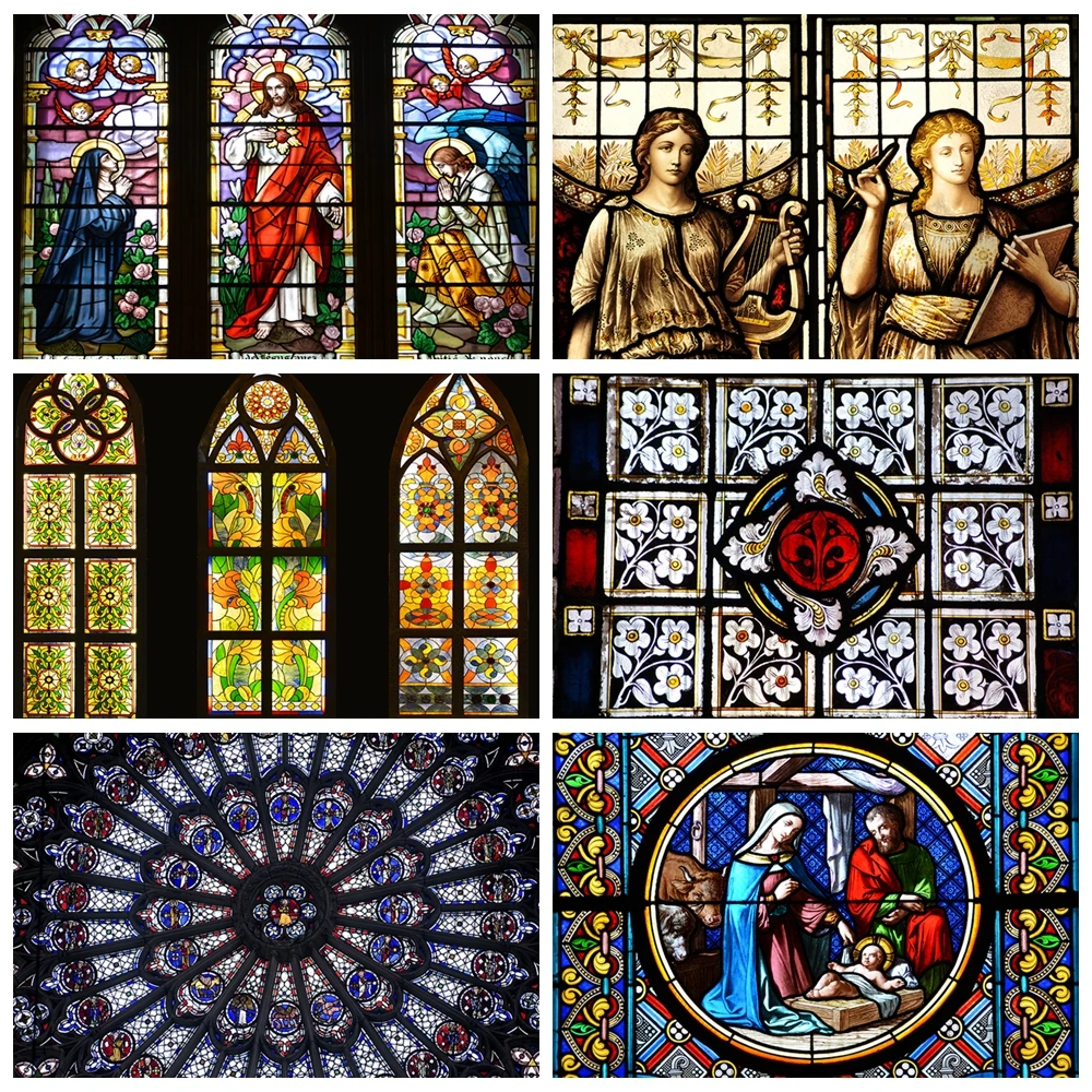 Pentecost Stained Glass Window Backdrop Church Theme Photography Background Children Photo Studio Baptism First Communion Decor
