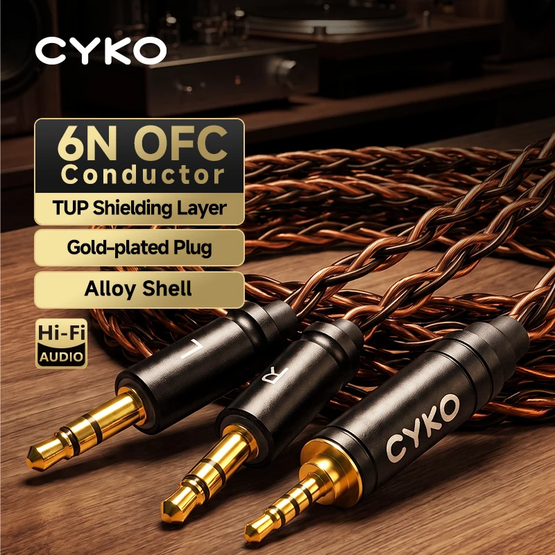 CYKO 8 Core Headphone Cable 1 to 2 jack Dual 3.5/2.5/4.4/6.35mm XLR Balanced Cable Silver Plated Copper Upgrade Replacement