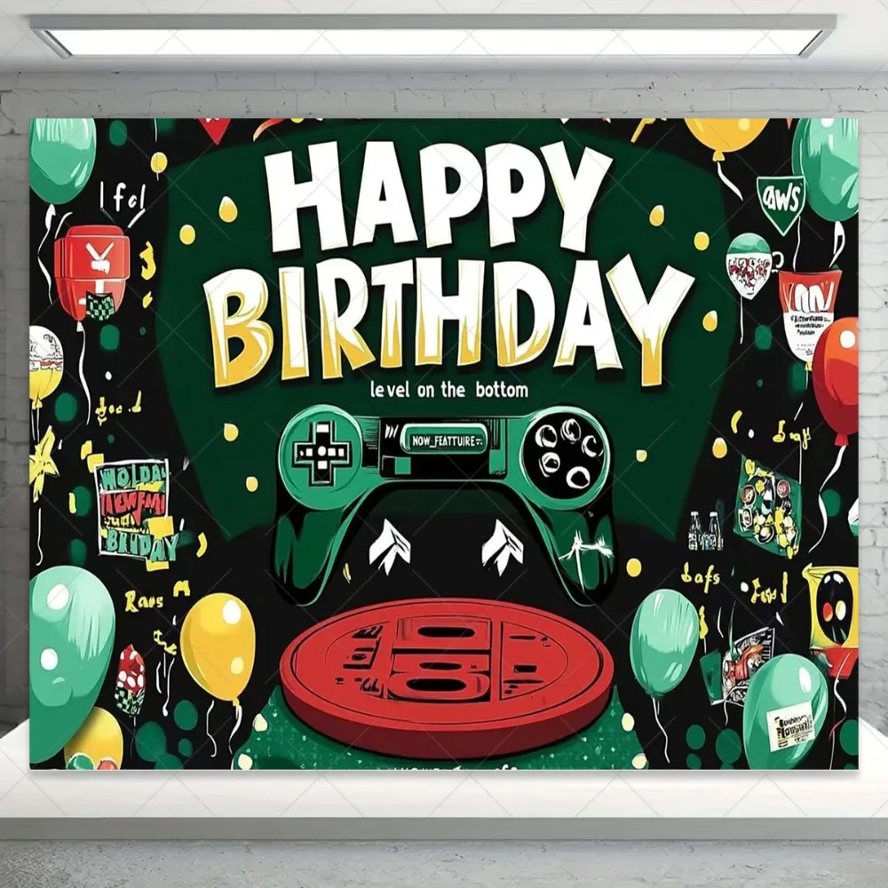 Gamers Upgrade Game Theme Banner Photography Background, Children's and Boys' Birthday Party Decoration Photography Background