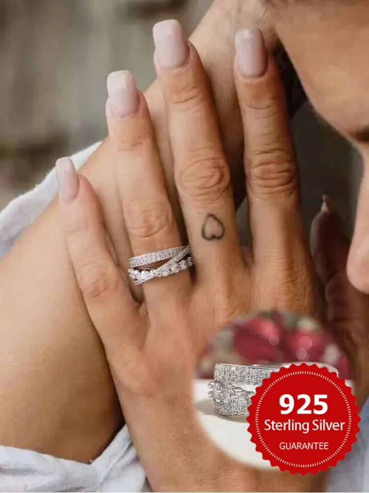 925 Sterling Silver Luxurious Staggered Lines Zircon Rings For Women Engagement Wedding Luxury High Quality Fine Jewelry