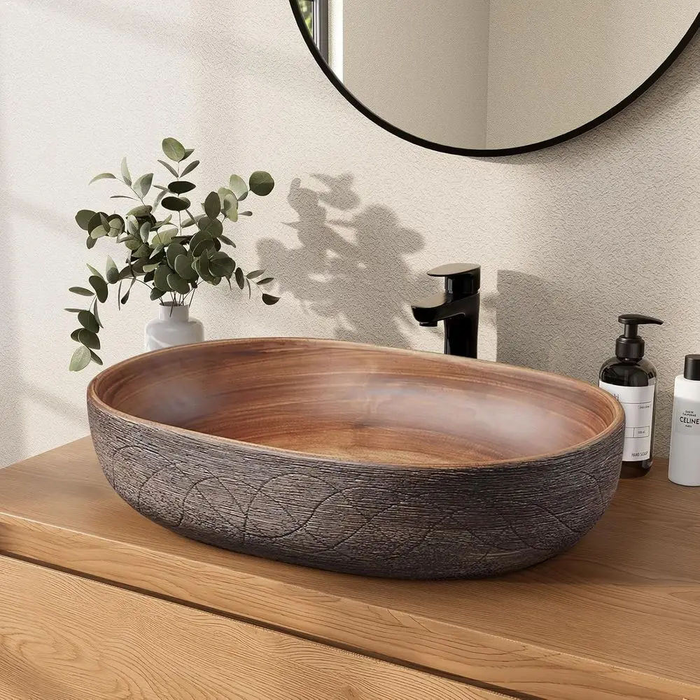 

Vessel Sink, 23 Oval Bowl Sink Retro Ceramic Washbasin Above Counter for Bathrooms