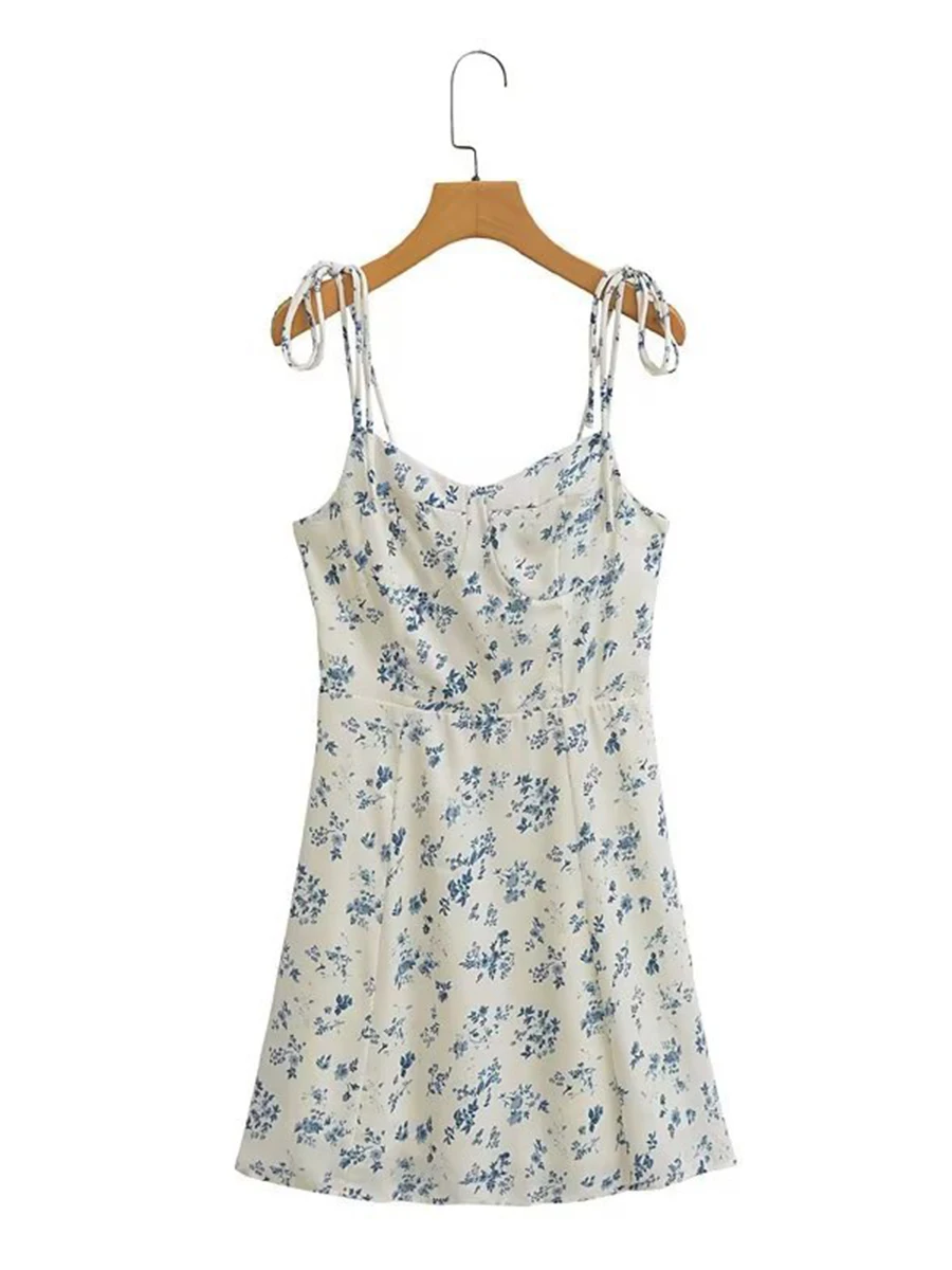 Mini Robe à Lacets avec Imprimé Floral pour Femme, Camisole Trapèze à Taille artificiel astique, Vintage, Décontractée, Éducative