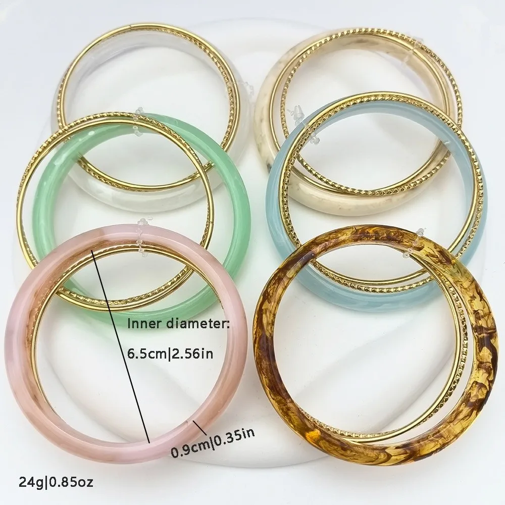 3 قطعة/المجموعة خمر الاكريليك لطخة أساور البوهيمي الراتنج بسيط جولة أساور فاسق الفولاذ المقاوم للصدأ الرجعية اليد الدائري النساء الرجال #6