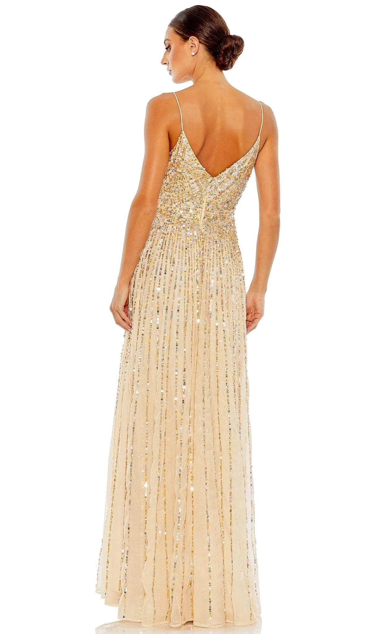 Sequins Spaghetti Straps Evening Dresses Double V-neck Backless Pleats Floor-Length Wedding Party Dress Sparkly Graduation Dress