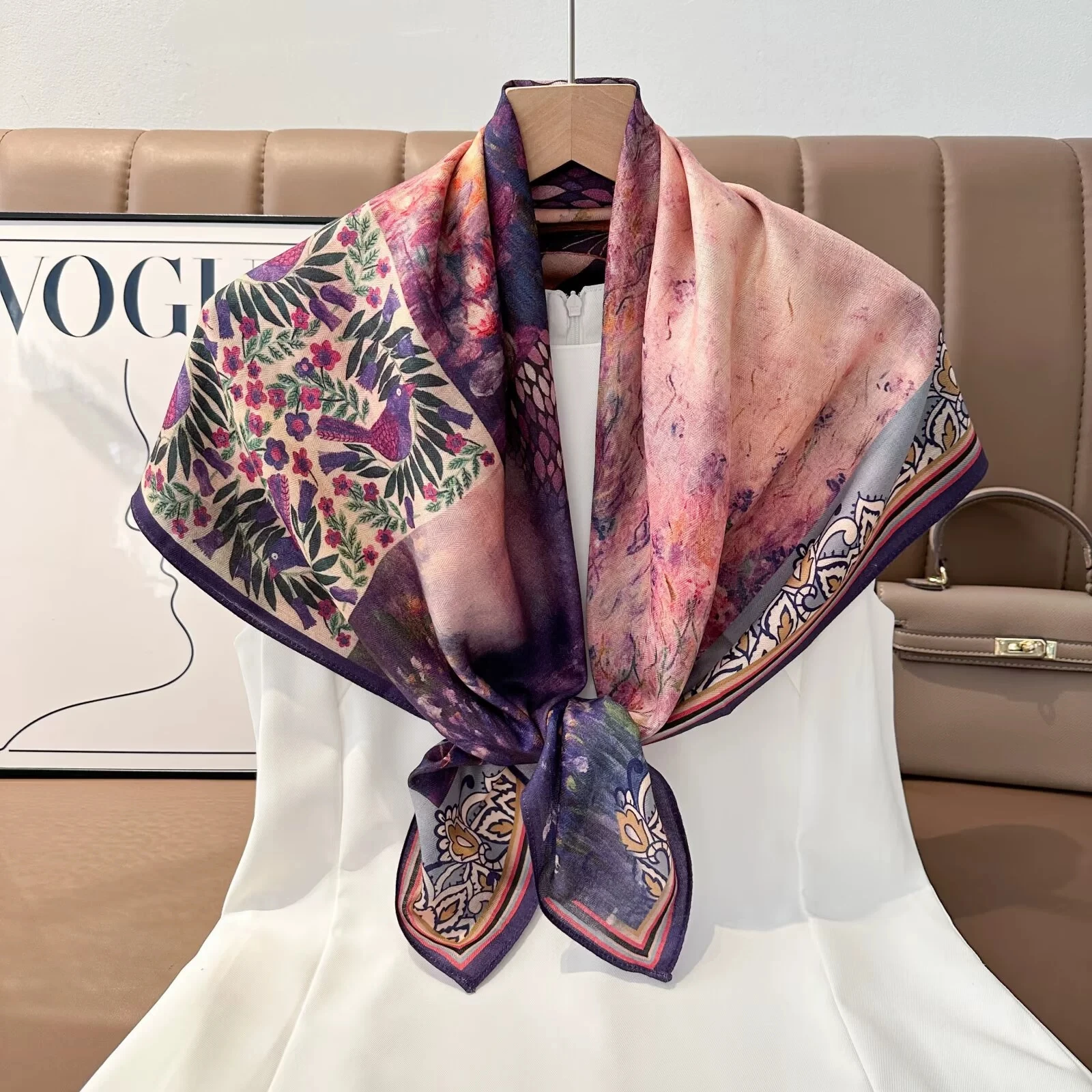 

90x90cm Decorative Square Shawl Scarf Double-sided Printed Floral Handkerchief Scarf Women Bandana Headscarves