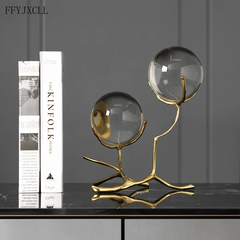 

Modern light luxury crystal ball brass decoration living room desktop decoration bedroom wine cabinet creative photo trinkets