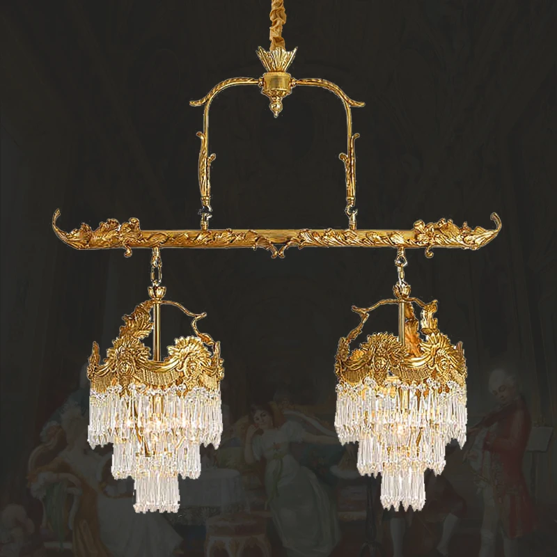 Lustre de restaurant en laiton de luxe, lumière pendante en cristal, Rocheads européen, français classique, rétro, chambre à coucher, foyer