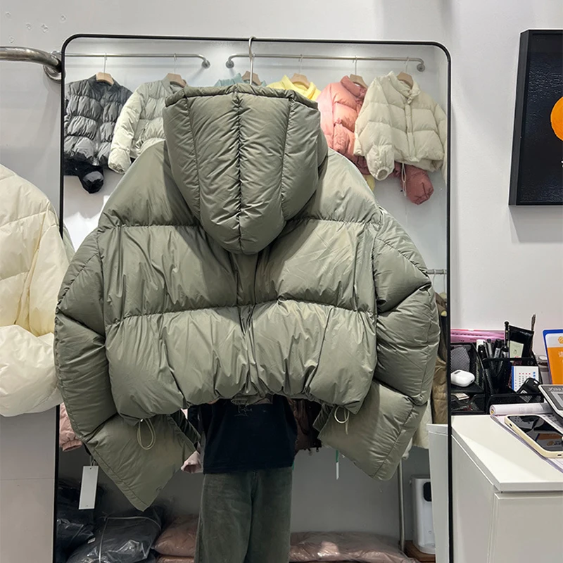 เสื้อแจ็คเก็ตพาร์กาแบบหนาบุใยสังเคราะห์ มีฮู้ด สีขาว สำหรับผู้หญิง ใส่กันหนาว มีซิป