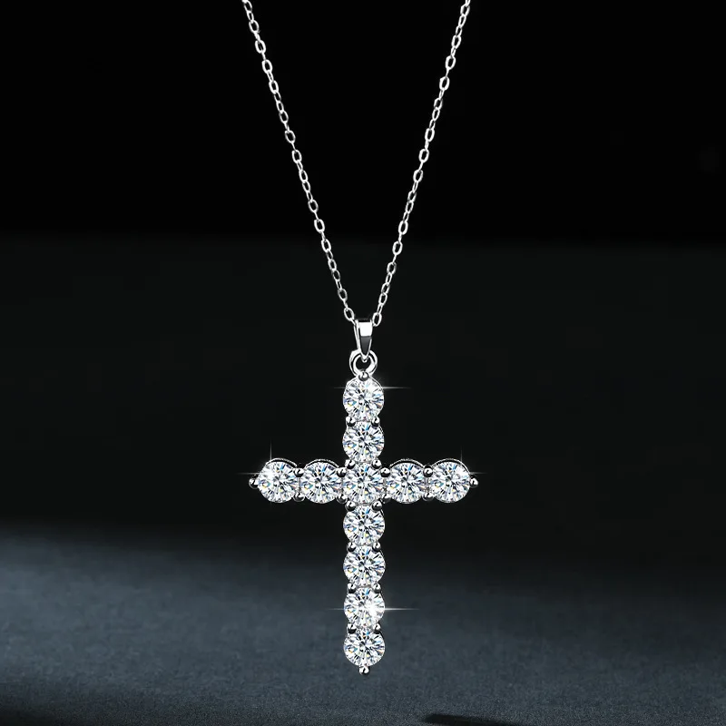 

D VVS1 1.1-5.5ctw Moissanite Cross Necklace for Women Sterling Silver 925 Wedding Pendant Certified Necklaces