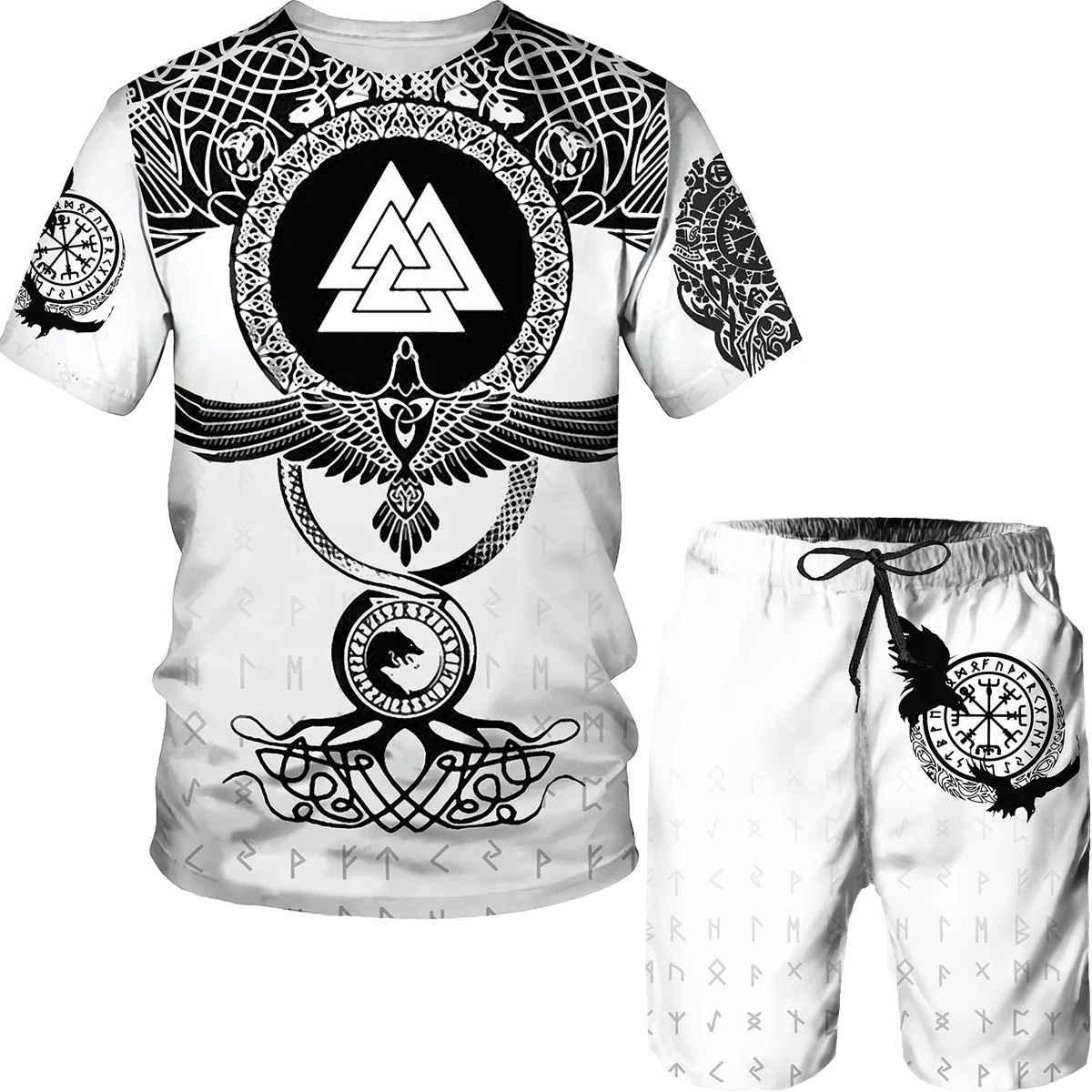 

2025 Viking 3D Printed Men's Summer Casual Sports Suit Round Neck Loose Short-Sleeve Shirt Men's Outdoor Running Sports Suit