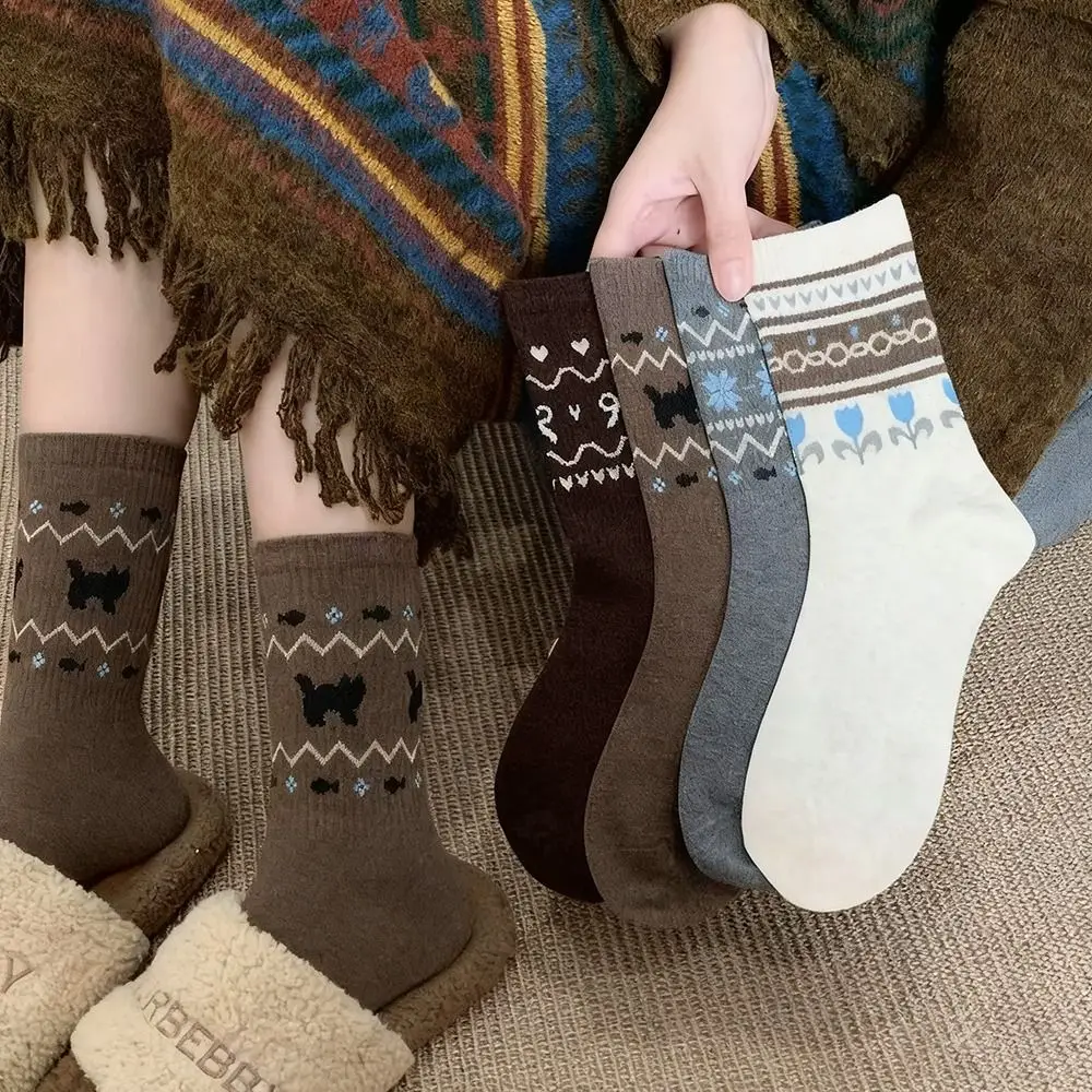 1/4 Pairs لينة الدافئة النساء الجوارب المضادة للبرد تنفس متوسطة أنبوب الجوارب مكدسة الجوارب الخريف الشتاء #2