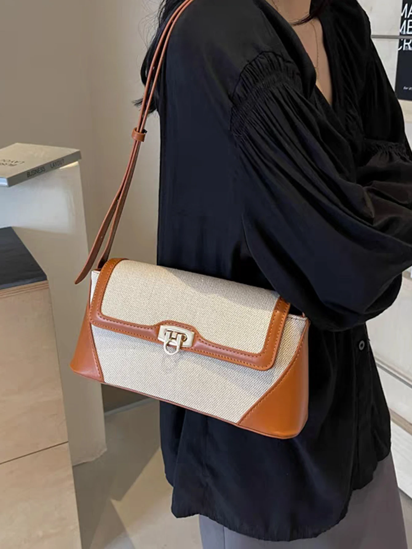 Lightweight Business And Leisure Color Contrast Clamshell Long Bag, Versatile Shoulder Bag, Handbag, Underarm Bag Suitable For G