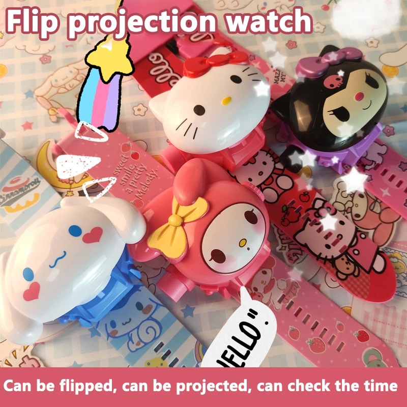 

Цифровые часы с 3D проекцией Cinnamoroll Kuromi Melody, мультяшный светодиодный силиконовый ремешок для часов, электронные часы, детский подарок, подарок на день рождения